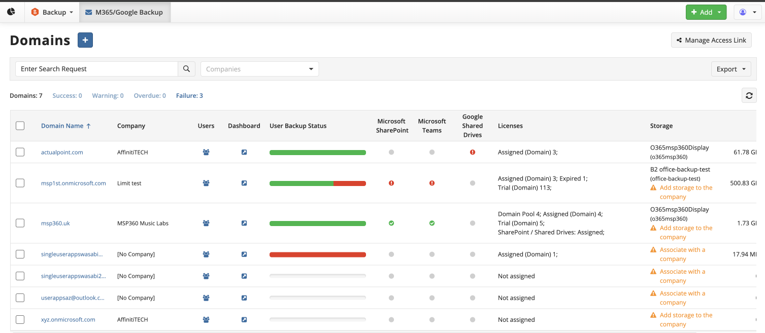 screenshot of MSP360 Backup for Microsoft 365 and Google Workspace